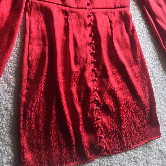 Red Leopard Jacquard Satin Mini Dress - Picture 13 of 15